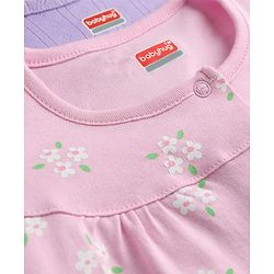 Babyhug 100% Cotton Knit Half Sleeves Solid & Floral Printed Rompers Pack of 2 - Multicolor