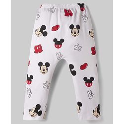Babyhug Disney Interlock Knit Full Length Mickey Mouse Printed Diaper Leggings Pack of 2 - Red & White