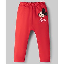 Babyhug Disney Interlock Knit Full Length Mickey Mouse Printed Diaper Leggings Pack of 2 - Red & White