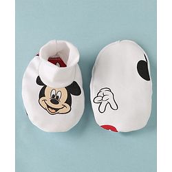 Babyhug Disney Interlock Knit Cap Mittens & Booties with Mickey Mouse Print White - Diameter - 16 cm