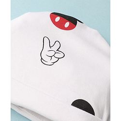 Babyhug Disney Interlock Knit Cap Mittens & Booties with Mickey Mouse Print White - Diameter - 16 cm