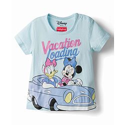 Babyhug Disney Single Jersey Knit Half Sleeves T-Shirt & Denim Shorts Set with Minnie & Friends Graphics - Multicolor