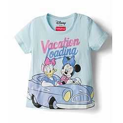 Babyhug Disney Single Jersey Knit Half Sleeves T-Shirt & Denim Shorts Set with Minnie & Friends Graphics - Multicolor