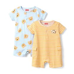 Babyhug 100% Cotton Interlock Knit Half Sleeves Rompers With Tiger Print Pack of 2 - Multicolor