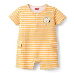 Babyhug 100% Cotton Interlock Knit Half Sleeves Rompers With Tiger Print Pack of 2 - Multicolor