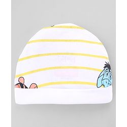 Babyhug Disney Interlock Knit Cap Mittens & Booties with Winnie & Friends Print White- Diameter 14.5 cm