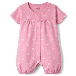 Babyhug 100% Cotton Knit Half Sleeves Floral & Bow Printed Rompers Pack Of 2 - Multi Color