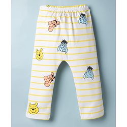 Babyhug Disney Interlock Knit Full Length Striped Diaper Legging With Winnie the Pooh Graphic Pack of 2 - Yellow & White