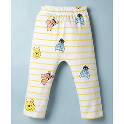 Babyhug Disney Interlock Knit Full Length Striped Diaper Legging With Winnie the Pooh Graphic Pack of 2 - Yellow & White