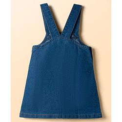 Babyhug Disney Single Jersey Knit Denim Dungaree Style Frock with Half Sleeves Inner Tee Minnie Mouse Print - White Blue
