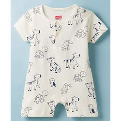 Babyhug 100% Cotton Interlock Knit Half Sleeves Romper With Animal Print Pack of 2 - Multicolor