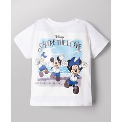 Babyhug Disney Single Jersey Knit Half Sleeves T-shirt and Jeans With Front and Back Minnie and Daisy Graphics - White & Blue