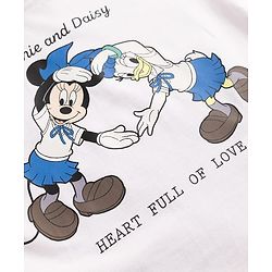Babyhug Disney Single Jersey Knit Half Sleeves T-shirt and Jeans With Front and Back Minnie and Daisy Graphics - White & Blue