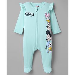 Babyhug Interlock Knit Full Sleeves Sleep Suit with Minnie & Friends Pack of 2 - White & Sea Green