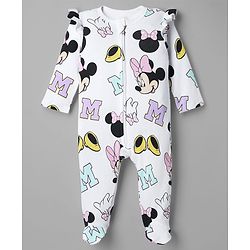 Babyhug Interlock Knit Full Sleeves Sleep Suit with Minnie & Friends Pack of 2 - White & Sea Green