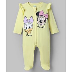 Babyhug Interlock Knit Full Sleeves Sleep Suit with Minnie & Friends Pack of 2 - Plum & Yellow