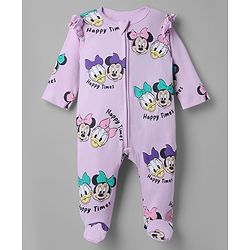 Babyhug Interlock Knit Full Sleeves Sleep Suit with Minnie & Friends Pack of 2 - Plum & Yellow