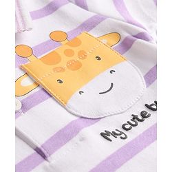 Babyhug 100% Cotton Knit Half Sleeves Striped Onesie with Giraffe Print - Multicolor