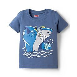 Babyhug Cotton Knit Half Sleeves T-Shirt & Shorts Night Suit With Shark Print - Blue