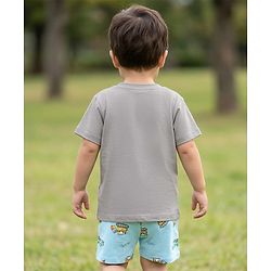 Babyhug 100% Cotton Knit Half Sleeves T-Shirt & Shorts Night-Suit With JCB Print - Grey