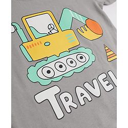 Babyhug 100% Cotton Knit Half Sleeves T-Shirt & Shorts Night-Suit With JCB Print - Grey