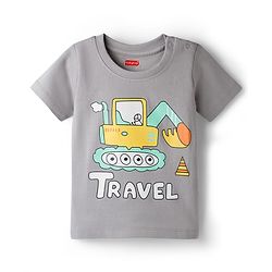 Babyhug 100% Cotton Knit Half Sleeves T-Shirt & Shorts Night-Suit With JCB Print - Grey