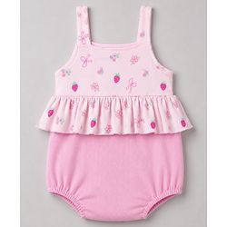 Babyhug 100% Cotton Interlock Knit Sleeveless Onesies With Floral Print & Hairband - Pink