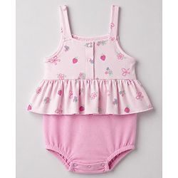 Babyhug 100% Cotton Interlock Knit Sleeveless Onesies With Floral Print & Hairband - Pink