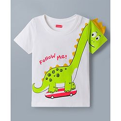 Babyhug Cotton Knit Half Sleeves T-Shirt & Shorts Night Suit with Dino Print & Applique - White