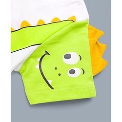 Babyhug Cotton Knit Half Sleeves T-Shirt & Shorts Night Suit with Dino Print & Applique - White