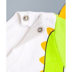 Babyhug Cotton Knit Half Sleeves T-Shirt & Shorts Night Suit with Dino Print & Applique - White