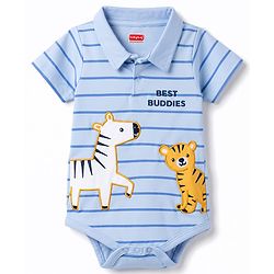Babyhug 100% Cotton Interlock Knit Half Sleeves Polo Collar Cub Printed Onesie - Multicolour