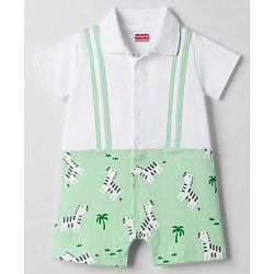 Babyhug 100% Cotton 100% Cotton Knit Half Sleeves Zebra Printed Romper - Multicolor