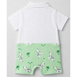 Babyhug 100% Cotton 100% Cotton Knit Half Sleeves Zebra Printed Romper - Multicolor