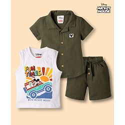 Babyhug Disney Half Sleeves Shirt & Shorts Set With T-Shirt & Mickey Mouse Graphics - Multicolor