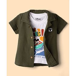 Babyhug Disney Half Sleeves Shirt & Shorts Set With T-Shirt & Mickey Mouse Graphics - Multicolor