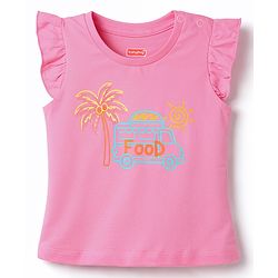 Babyhug Cotton Knit Half Sleeves Top & Shorts Night-Suit With Tree & Food Truck Print - Pink