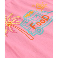 Babyhug Cotton Knit Half Sleeves Top & Shorts Night-Suit With Tree & Food Truck Print - Pink