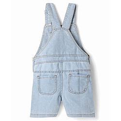 Babyhug Disney Single Jersey Knit Denim Half Sleeves Striped T-shirt and Denim Dungaree  With Mickey Mouse Graphic - Light Blue