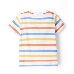 Babyhug Disney Single Jersey Knit Denim Half Sleeves Striped T-shirt and Denim Dungaree  With Mickey Mouse Graphic - Light Blue