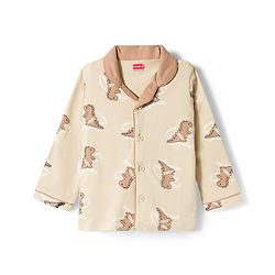 Babyhug Cotton Knit Full Sleeves Shirt & Pyjama Co-ord Night Suit with Dino Print - Brown