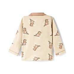 Babyhug Cotton Knit Full Sleeves Shirt & Pyjama Co-ord Night Suit with Dino Print - Brown