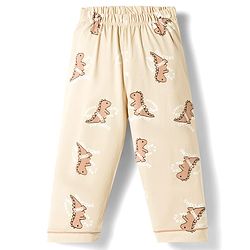 Babyhug Cotton Knit Full Sleeves Shirt & Pyjama Co-ord Night Suit with Dino Print - Brown