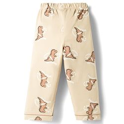 Babyhug Cotton Knit Full Sleeves Shirt & Pyjama Co-ord Night Suit with Dino Print - Brown