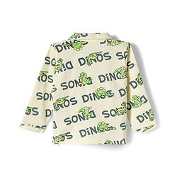 Babyhug Cotton Knit Full Sleeves Shirt & Pyjama Co-ord Night Suit with Dino Print - White