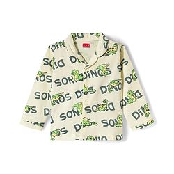 Babyhug Cotton Knit Full Sleeves Shirt & Pyjama Co-ord Night Suit with Dino Print - White
