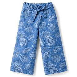 Babyhug Denim Woven Sleeveless Top & Pant Set With Floral Print - Blue