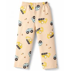 Babyhug Cotton Knit Full Sleeves Co-Ord T-Shirt & Pyjama Night Suit With JCB Print - Brown & Beige