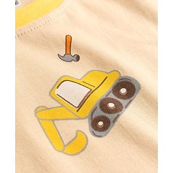Babyhug Cotton Knit Full Sleeves Co-Ord T-Shirt & Pyjama Night Suit With JCB Print - Brown & Beige