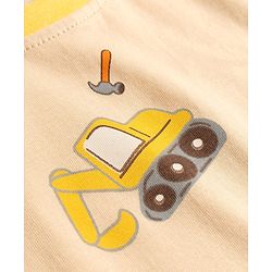 Babyhug Cotton Knit Full Sleeves Co-Ord T-Shirt & Pyjama Night Suit With JCB Print - Brown & Beige